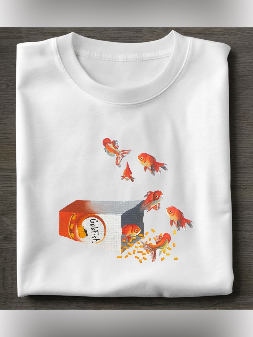 Vintage White Colorful Goldfish T-Shirt
